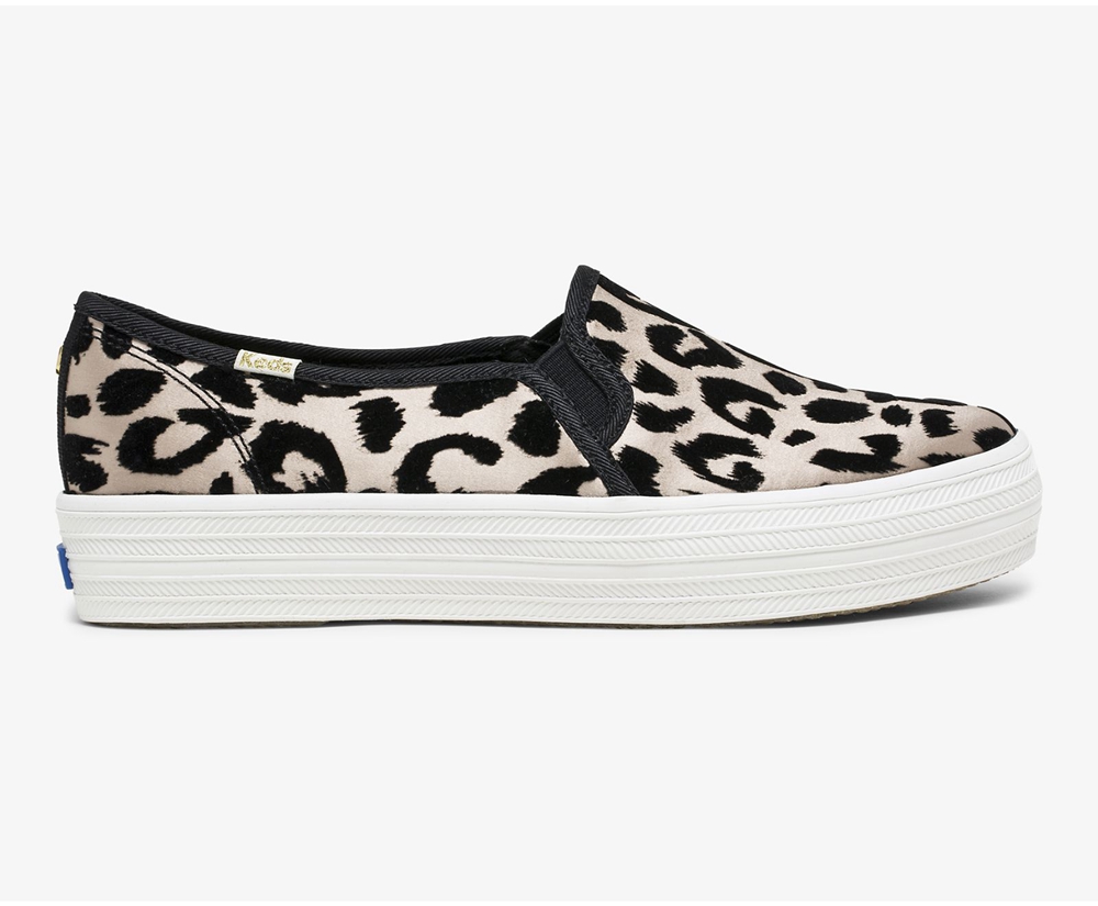 Womens Keds Slip Ons - Kate Spade new york Triple Decker Flocked Leopard - Leopard - 7184-SYBWF